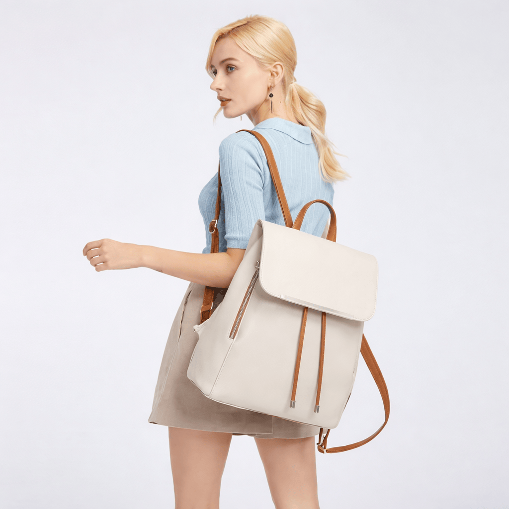 Beige Leather Backpack - KORA