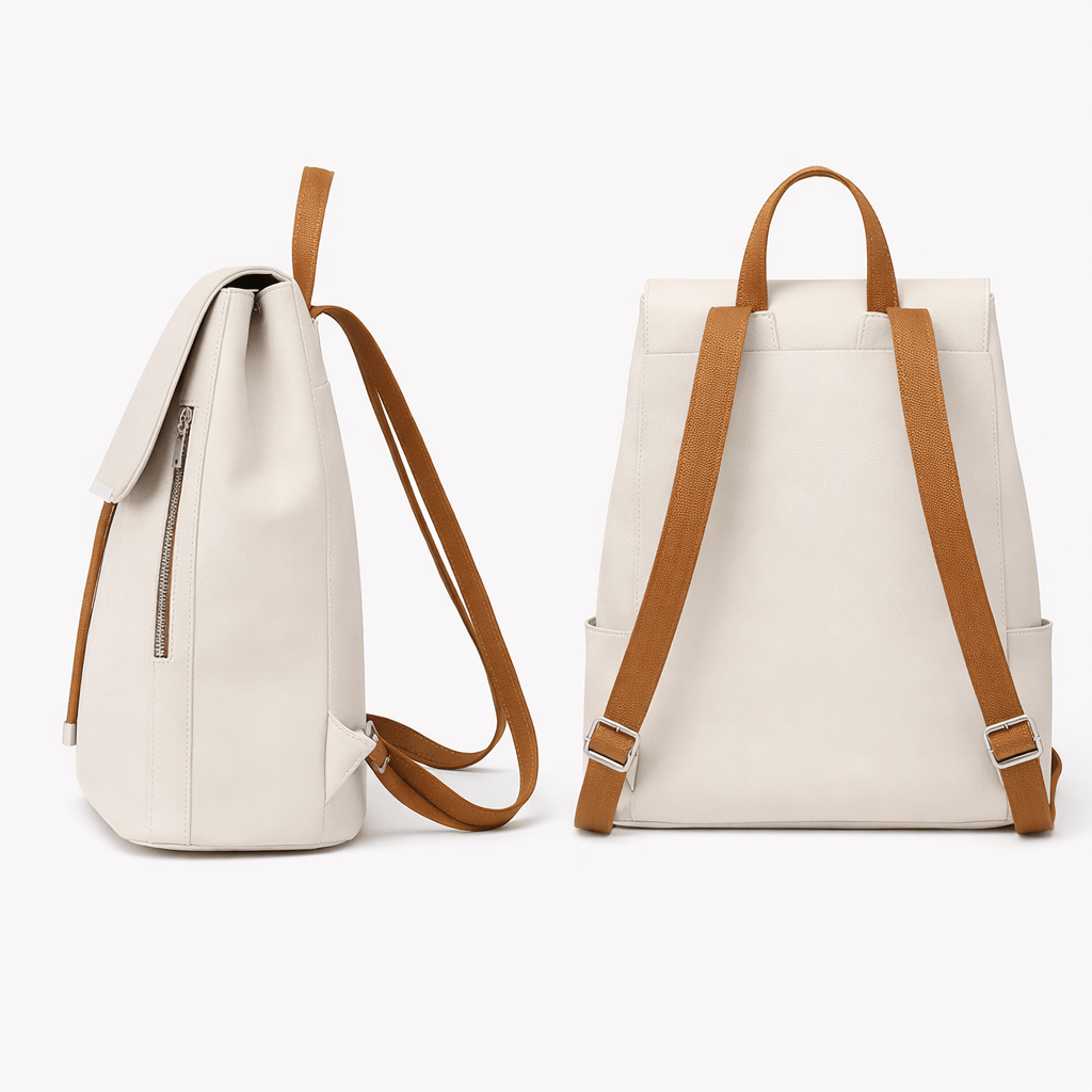 Beige Leather Backpack - KORA