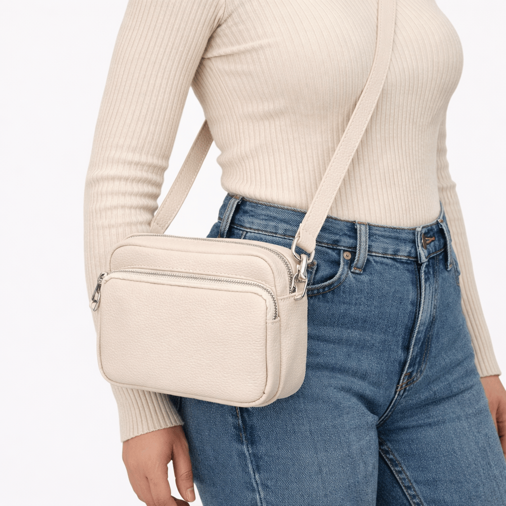 Beige Leather Handbag - INES