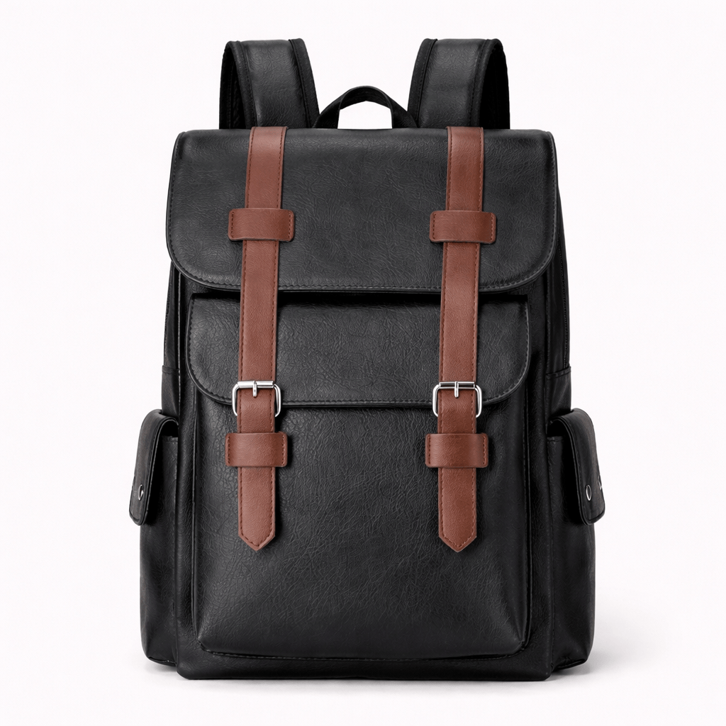 Black Leather Backpack - MATEO