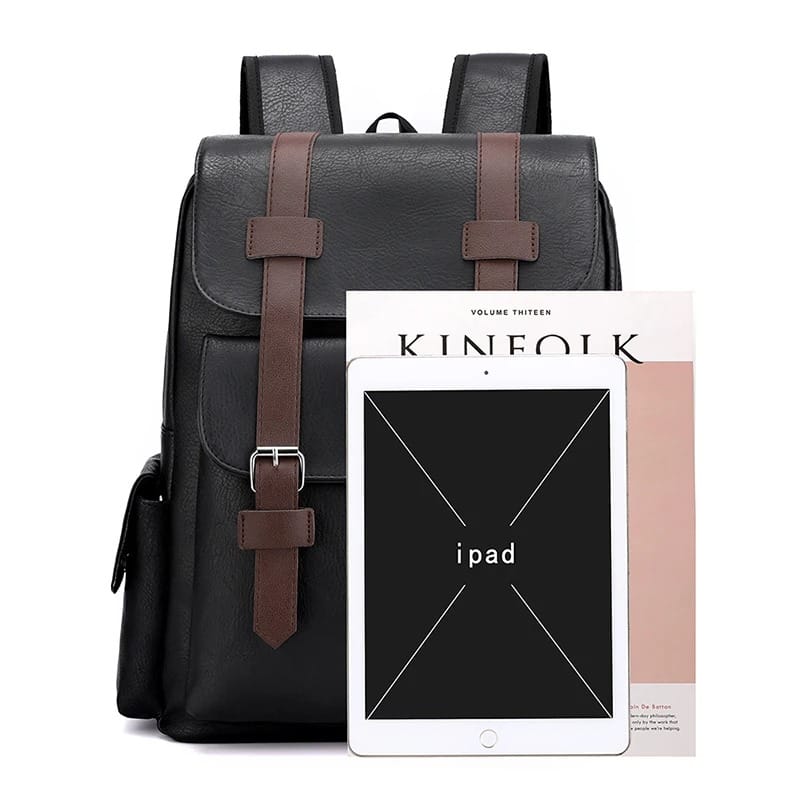 Black Leather Backpack - MATEO