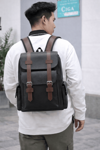 Black Leather Backpack - MATEO