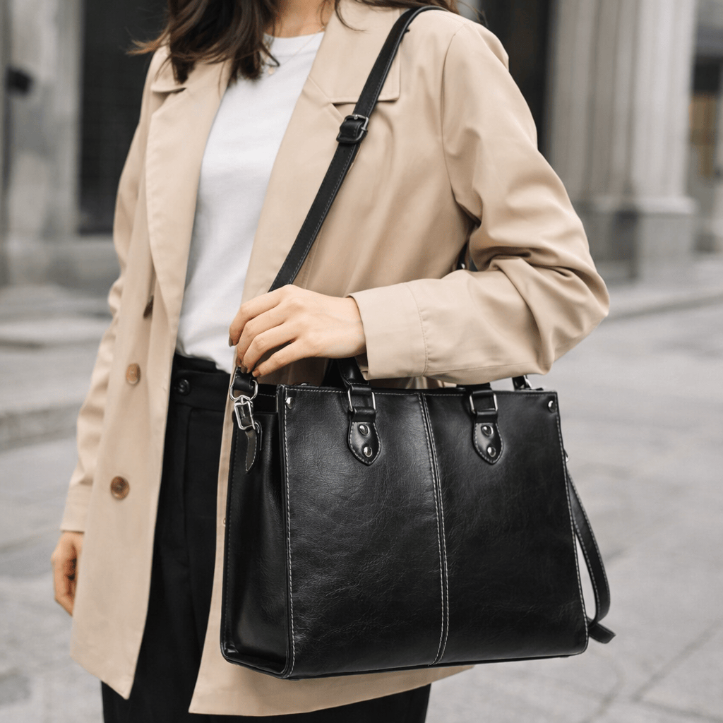 Black Leather Handbag - NOA