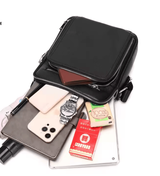 Black Leather Shoulder Bag - HANA