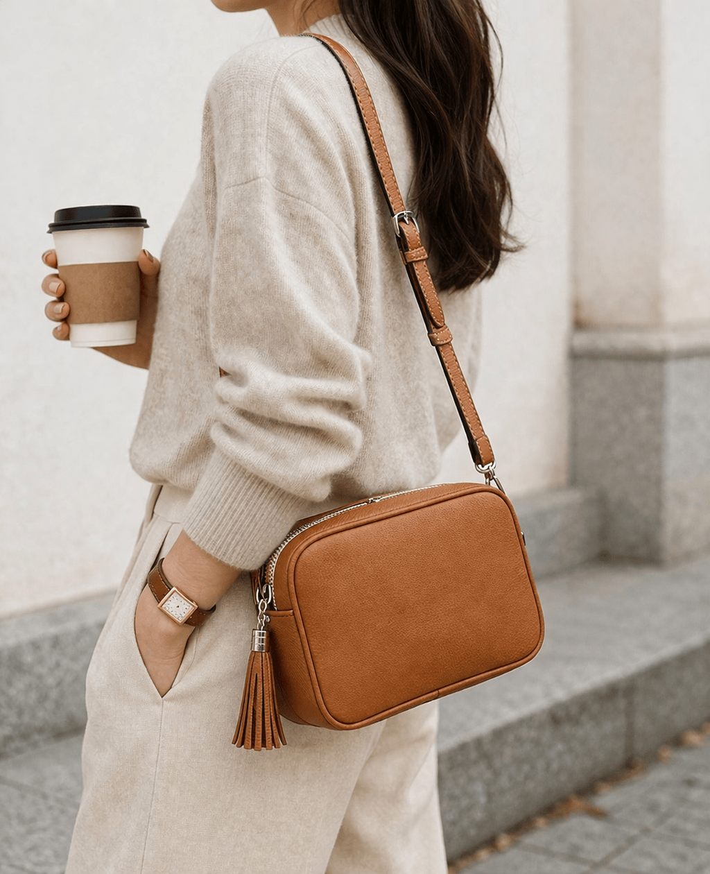 Camel Leather Handbag - LUNA