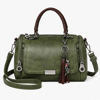 Faux Leather Handbag with Pompom - ARLO