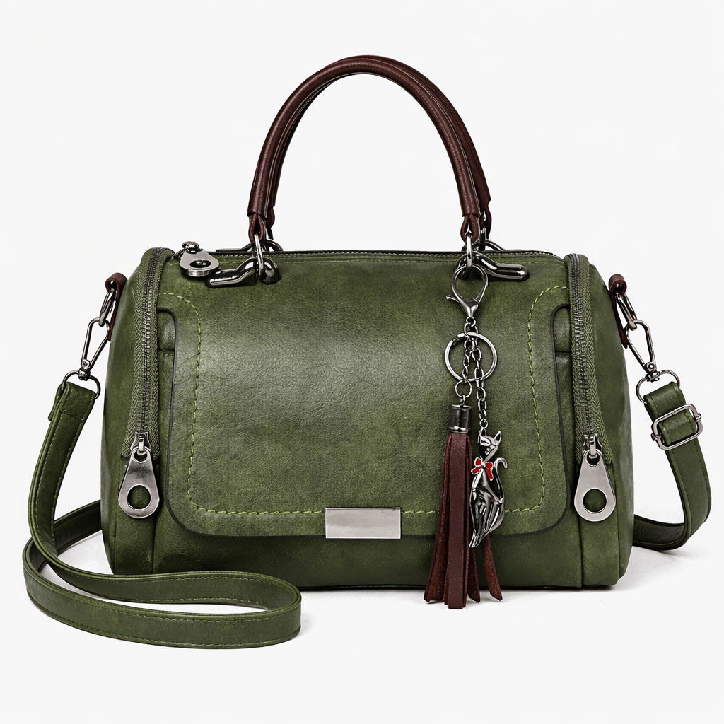 Faux Leather Handbag with Pompom - ARLO
