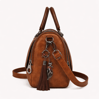 Faux Leather Handbag with Pompom - ARLO