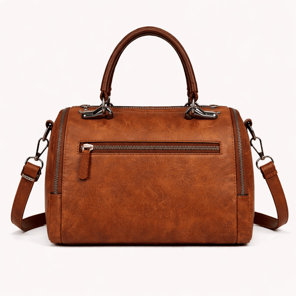 Faux Leather Handbag with Pompom - ARLO