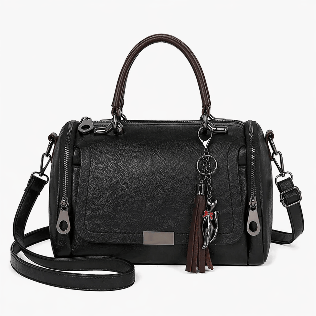 Faux Leather Handbag with Pompom - ARLO