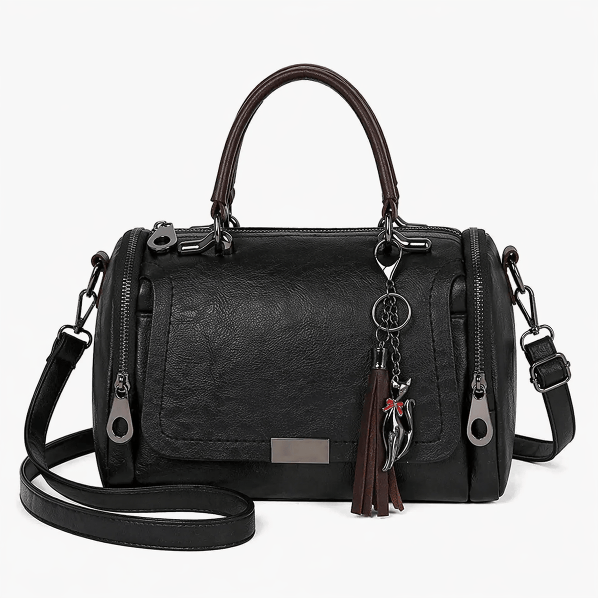 Faux Leather Handbag with Pompom - ARLO