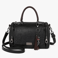 Faux Leather Handbag with Pompom - ARLO