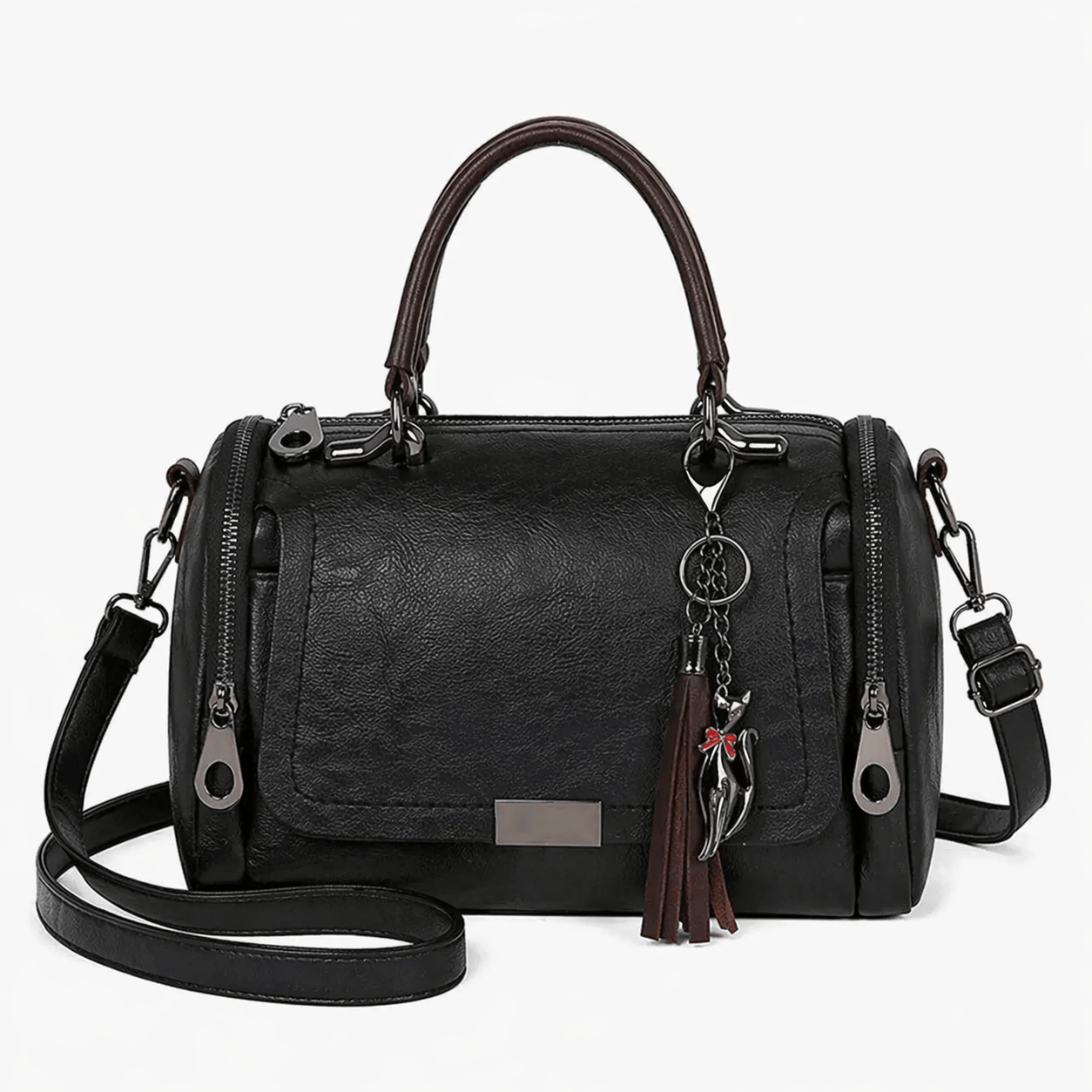 Faux Leather Handbag with Pompom - ARLO