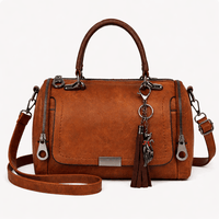 Faux Leather Handbag with Pompom - ARLO