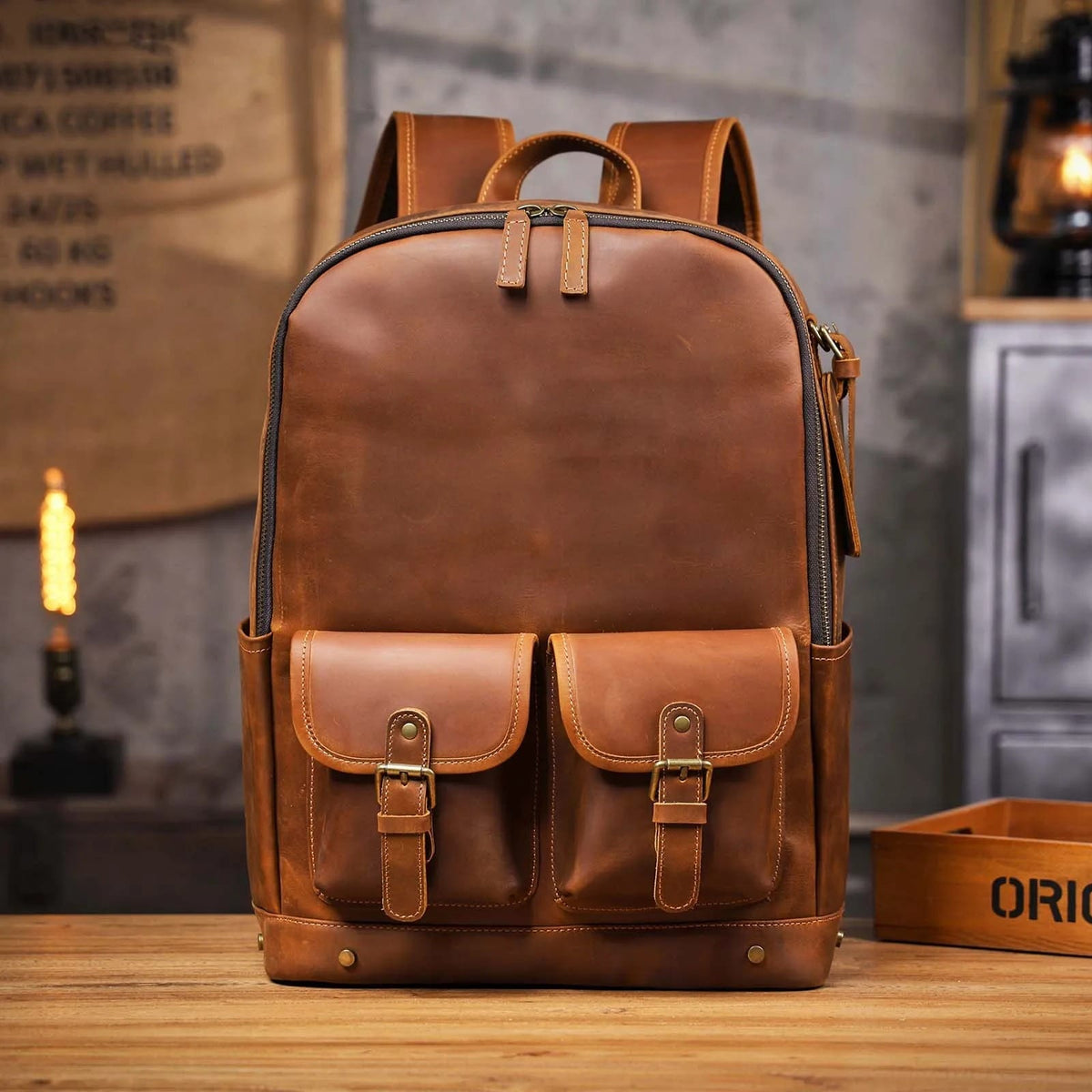 Men's Leather Backpack - NOLAN