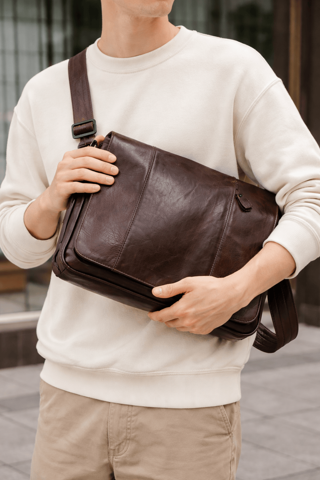 Men's Leather Shoulder Bag - LOIS