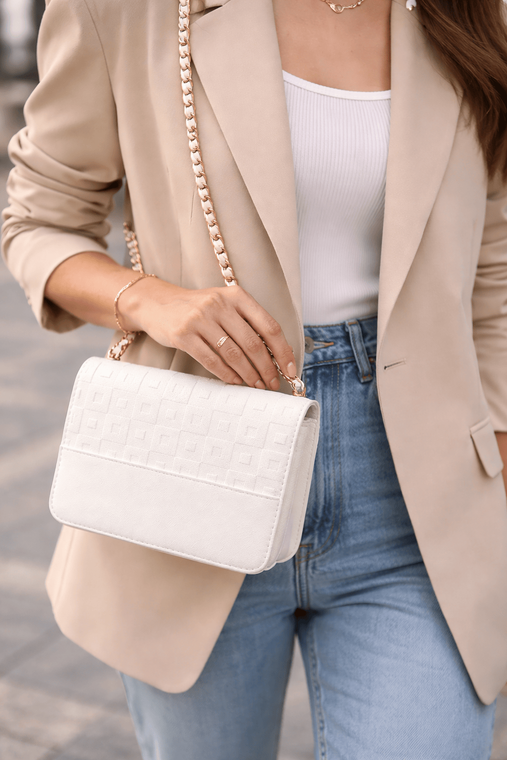 White Leather Shoulder Bag - RAYA